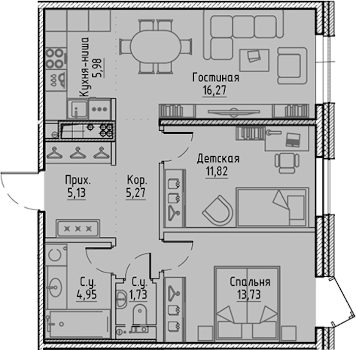 2-комнатная квартира 64.88 м², 7/10 эт., ЖК «LEGENDA Сампсониевский 32»